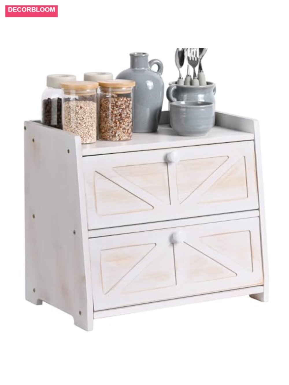 Bamboo Corner Bread Box 2-Tier White Kitchen Countertop Storage